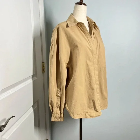 Zara 100% cotton oversized camel Button Down Shirt size XS - Picture 8 of 13